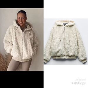 ZARA FAUX SHEARLING JACKET WITH HOOD